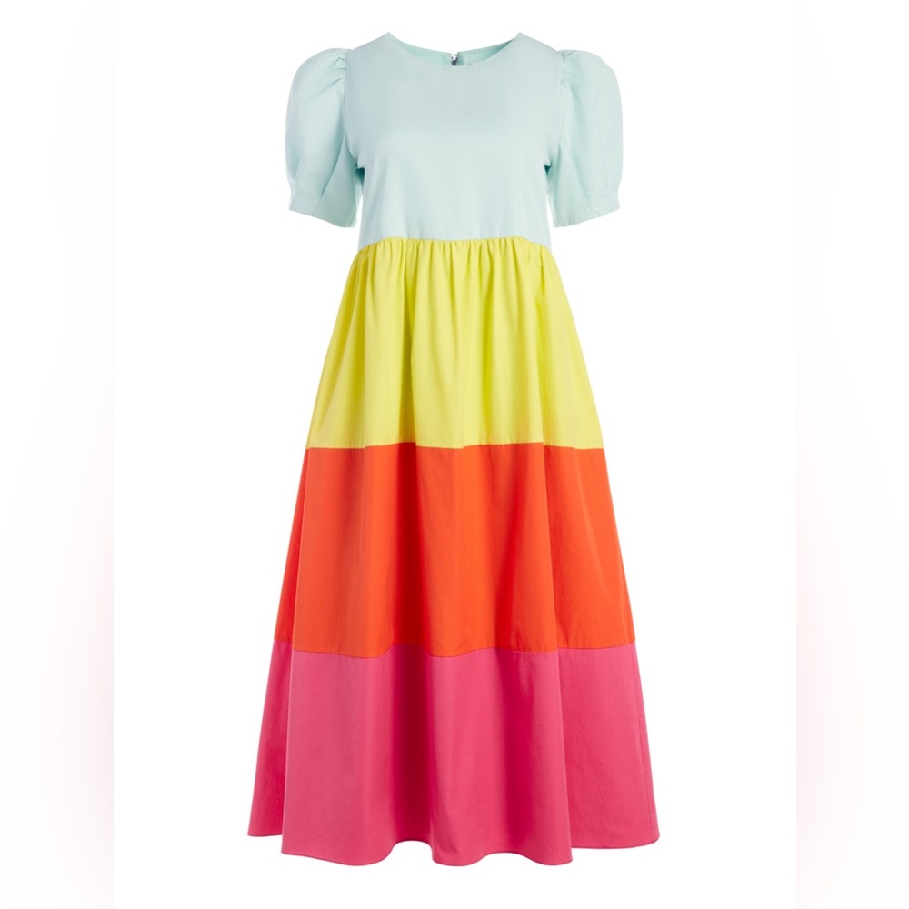 W/ Tags Alice + Olivia Linnie Puff Sleeve Colorblock Midi Dress 0